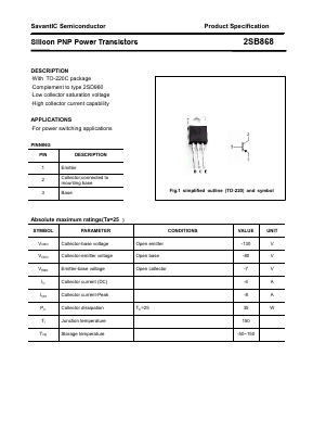 2SB868 Datasheet PDF SavantIC Semiconductor 