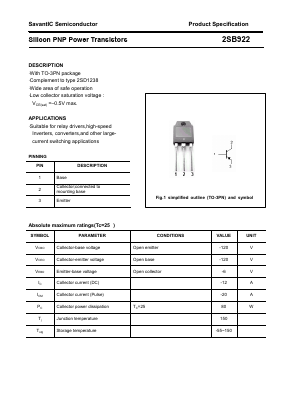 2SB922 Datasheet PDF SavantIC Semiconductor 