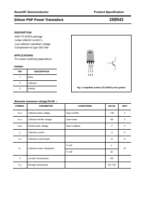 2SB943 Datasheet PDF SavantIC Semiconductor 