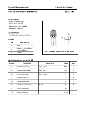 2SD1396 Datasheet PDF SavantIC Semiconductor 