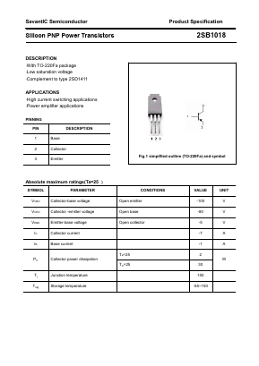 B1018 Datasheet PDF SavantIC Semiconductor 