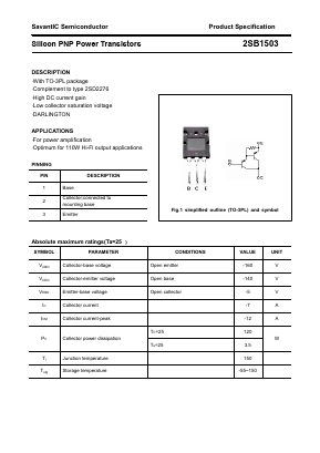 2SB1503 Datasheet PDF SavantIC Semiconductor 