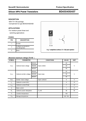 BD433 Datasheet PDF SavantIC Semiconductor 