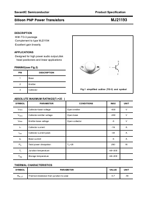 MJ21193 Datasheet PDF SavantIC Semiconductor 