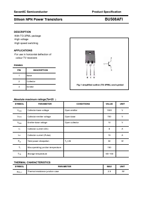 BU508AFI Datasheet PDF SavantIC Semiconductor 