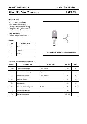 2SD1407 Datasheet PDF SavantIC Semiconductor 