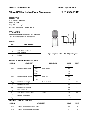 TIP142 Datasheet PDF SavantIC Semiconductor 