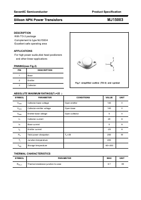 MJ15003 Datasheet PDF SavantIC Semiconductor 