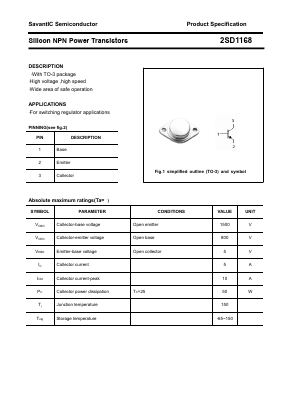 2SD1168 Datasheet PDF SavantIC Semiconductor 