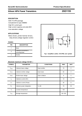 2SD1193 Datasheet PDF SavantIC Semiconductor 