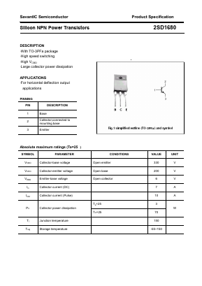 2SD1680 Datasheet PDF SavantIC Semiconductor 