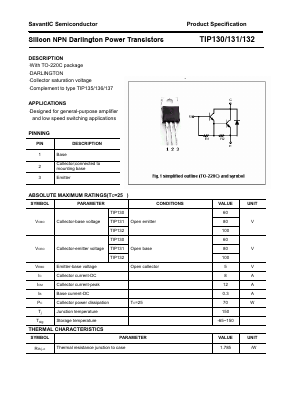 TIP130 Datasheet PDF SavantIC Semiconductor 