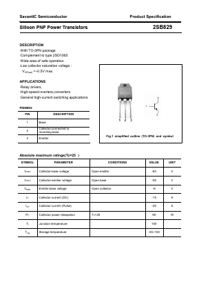 2SB829 Datasheet PDF SavantIC Semiconductor 