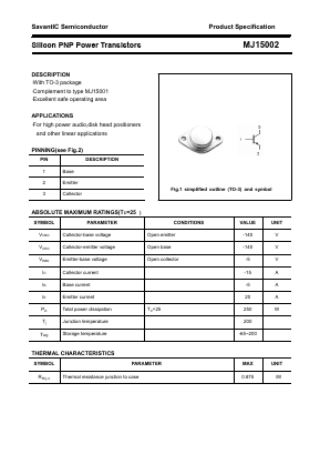 MJ15002 Datasheet PDF SavantIC Semiconductor 