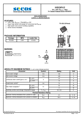 SSD20N15 Datasheet PDF Secos Corporation.