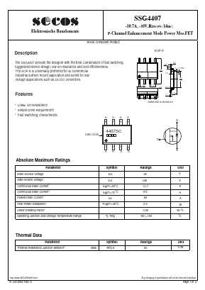 SSG4407 Datasheet PDF Secos Corporation.