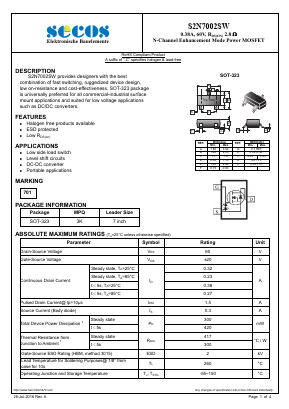 S2N7002SW Datasheet PDF Secos Corporation.