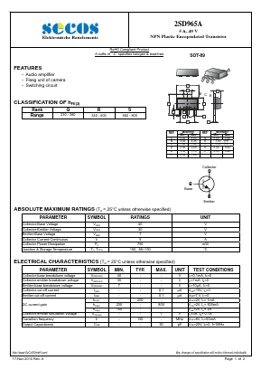2SD965A Datasheet PDF Secos Corporation.