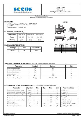 2SB1197 Datasheet PDF Secos Corporation.