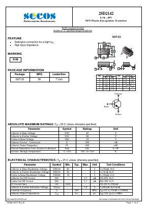 2SD2142 Datasheet PDF Secos Corporation.