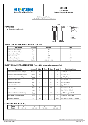 S8550T Datasheet PDF Secos Corporation.