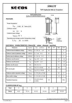 S9013T Datasheet PDF Secos Corporation.