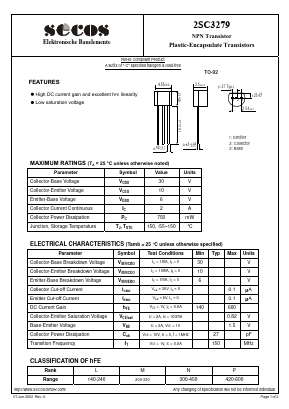 2SC3279 Datasheet PDF Secos Corporation.