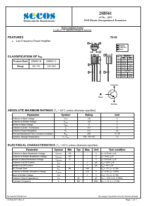 2SB561 Datasheet PDF Secos Corporation.