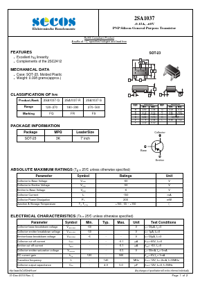 2SA1037 Datasheet PDF Secos Corporation.