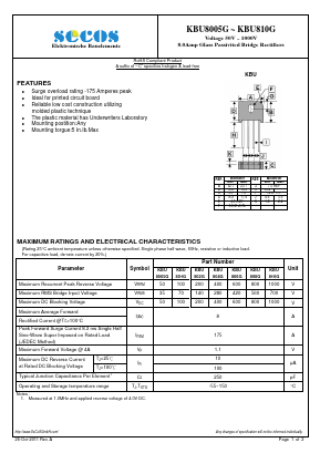 KBU806G Datasheet PDF Secos Corporation.