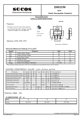 2SD2150 Datasheet PDF Secos Corporation.