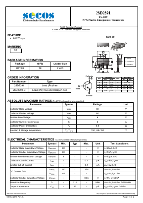 2SD2391-C Datasheet PDF Secos Corporation.