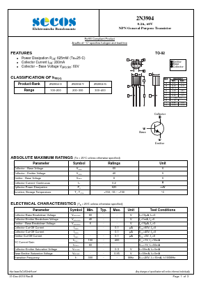 2N3904 Datasheet PDF Secos Corporation.