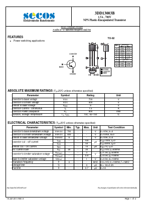 3DD13003B Datasheet PDF Secos Corporation.