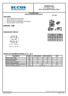 MMDT5451 Datasheet PDF Secos Corporation.