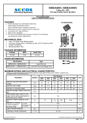 MBR20100D1 Datasheet PDF Secos Corporation.