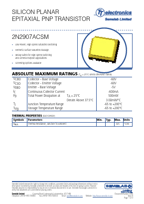 2N2907ACSM Datasheet PDF Semelab - > TT Electronics plc 