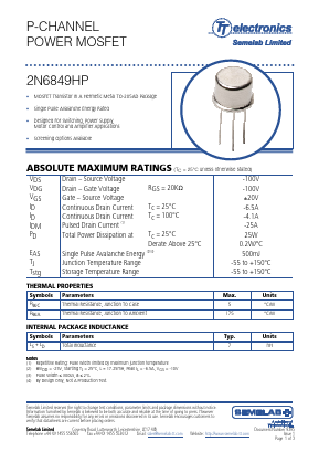 2N6849HP Datasheet PDF Semelab - > TT Electronics plc 