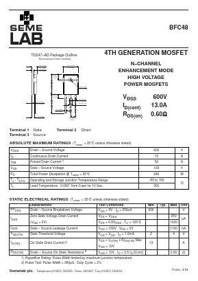 BFC48 Datasheet PDF Semelab - > TT Electronics plc 