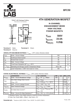 BFC50 Datasheet PDF Semelab - > TT Electronics plc 