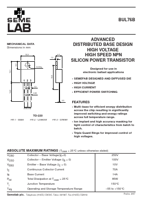 BUL76B Datasheet PDF Semelab - > TT Electronics plc 