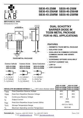 SB30-40-258AM Datasheet PDF Semelab - > TT Electronics plc 