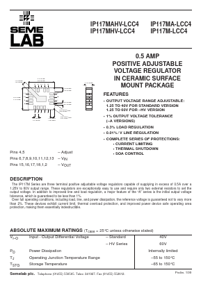 IP117M-LCC4A Datasheet PDF Semelab - > TT Electronics plc 