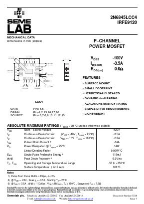 IRFE9120 Datasheet PDF Semelab - > TT Electronics plc 