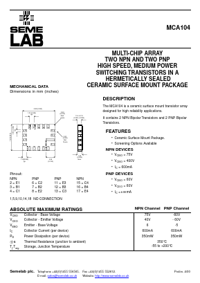 MCA104 Datasheet PDF Semelab - > TT Electronics plc 