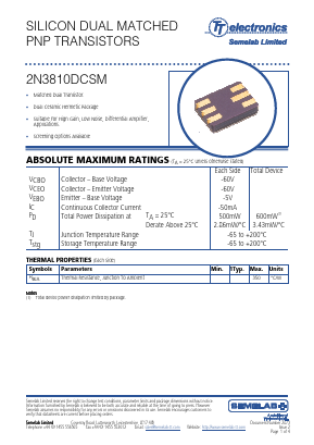 2N3810DCSM Datasheet PDF Semelab - > TT Electronics plc 