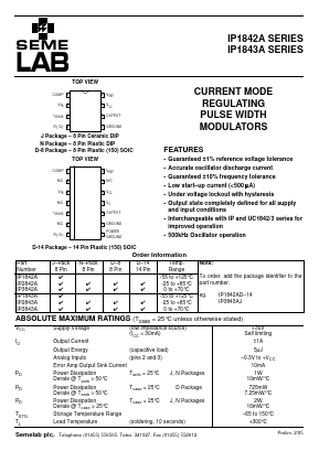 IP3842AJ Datasheet PDF Semelab - > TT Electronics plc 