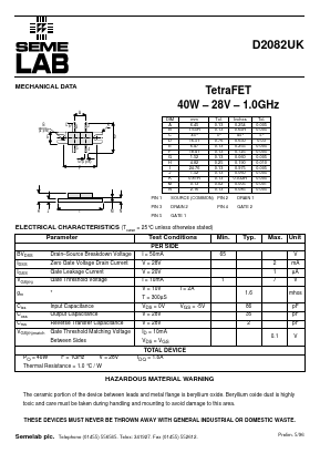 D2082UK Datasheet PDF Semelab - > TT Electronics plc 
