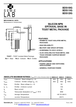 BDS10IG Datasheet PDF Semelab - > TT Electronics plc 