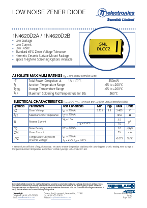 1N4620D2A Datasheet PDF Semelab - > TT Electronics plc 